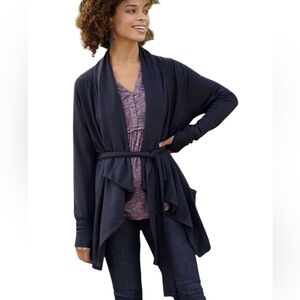 Matilda Jane THAT'S A WRAP Jacket Open Drape Front Pockets Navy Blue Large